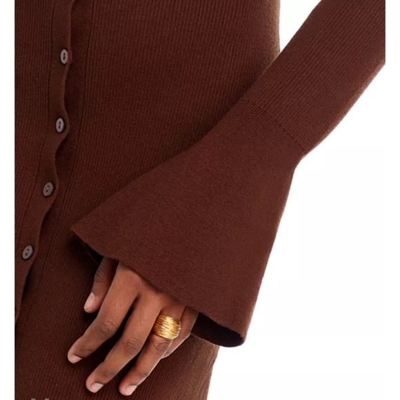 PAIGE Sundara Slim Chocolate Brown Long Sleeve Organic Cotton Midi Dress-S - Picture 8 of 16